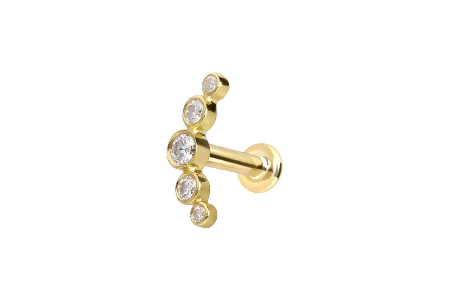 14 Karat Gold Labret Piercing mit Innengewinde MOISSANIT-BOGEN
